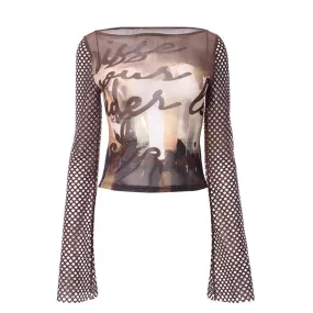 Fishnet long sleeve hollow out mesh contrast top cyberpunk Sci-Fi Fashion