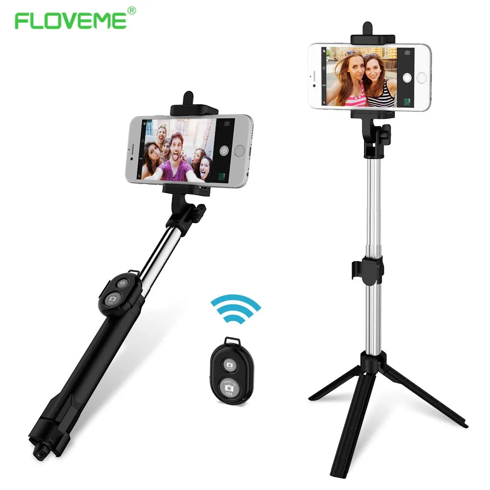 FLOVEME Foldable Mini Selfie Stick Self Bluetooth Selfie Stick Tripod Bluetooth Shutter Remote Controller for iPhone Android