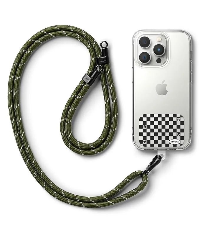 Holder Link Strap with Graphic Design TPU Tag | Checkerboard Black - Khaki & White