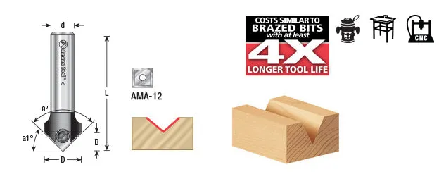 In-Tech 'V' Groove Insert Router Bit | 90°x 11⁄16 Dia x 21⁄64 x 1⁄2" Shank | RC-45712 | 738685457122