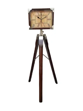 j h Handicraft Clock with Tripod Stand Corner Brown Finish Home Decorative Table with Adjustable Tripod Stand Quality Floor Standing Clock for Home Living Room Office etc