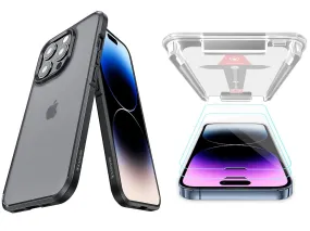 KAPAVER® Ice Crystal Slim Cover   Tempered Glass Compatible with iPhone 14 Pro Max (Matte Black Case with 2 Glasses)