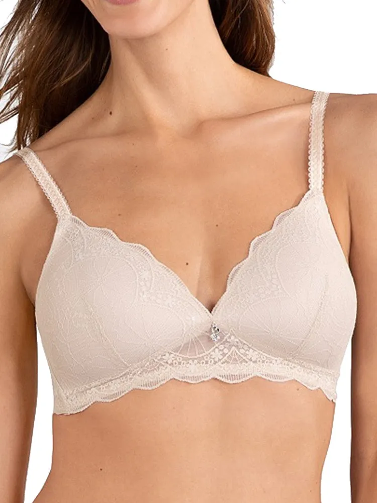 Lace Padded Soft Cup Bra - Light Beige