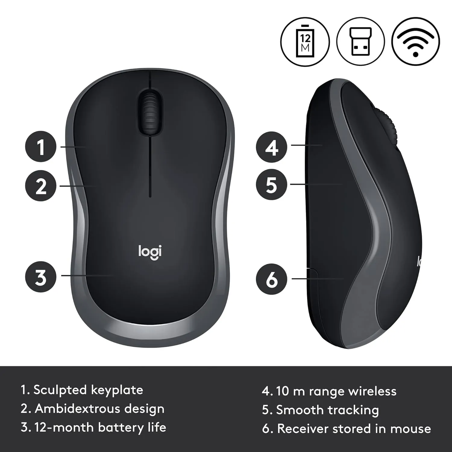 Logitech M185 無線滑鼠 - Fog Gray 霧灰 910-002258 原裝行貨