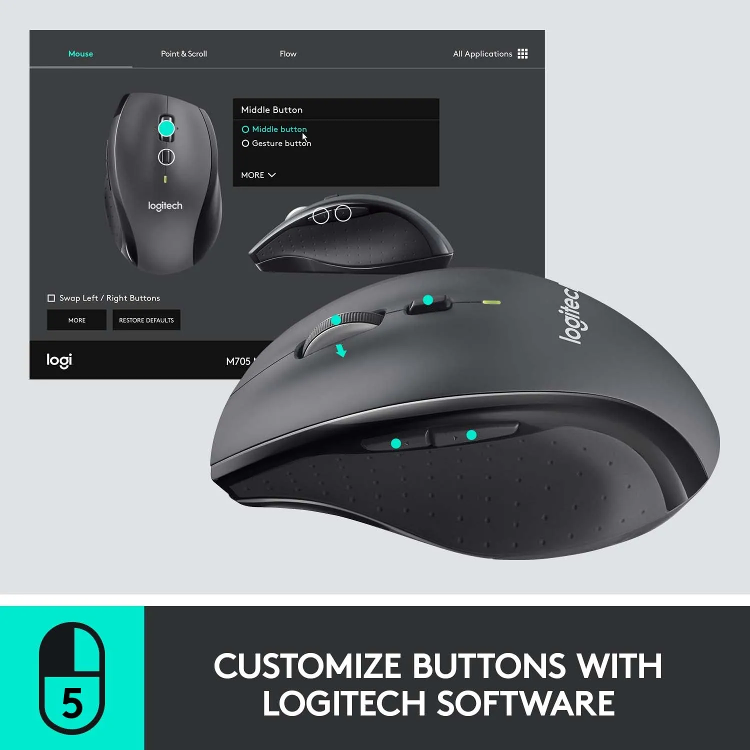 Logitech M705 Marathon 無線滑鼠 - Graphite 石墨灰色