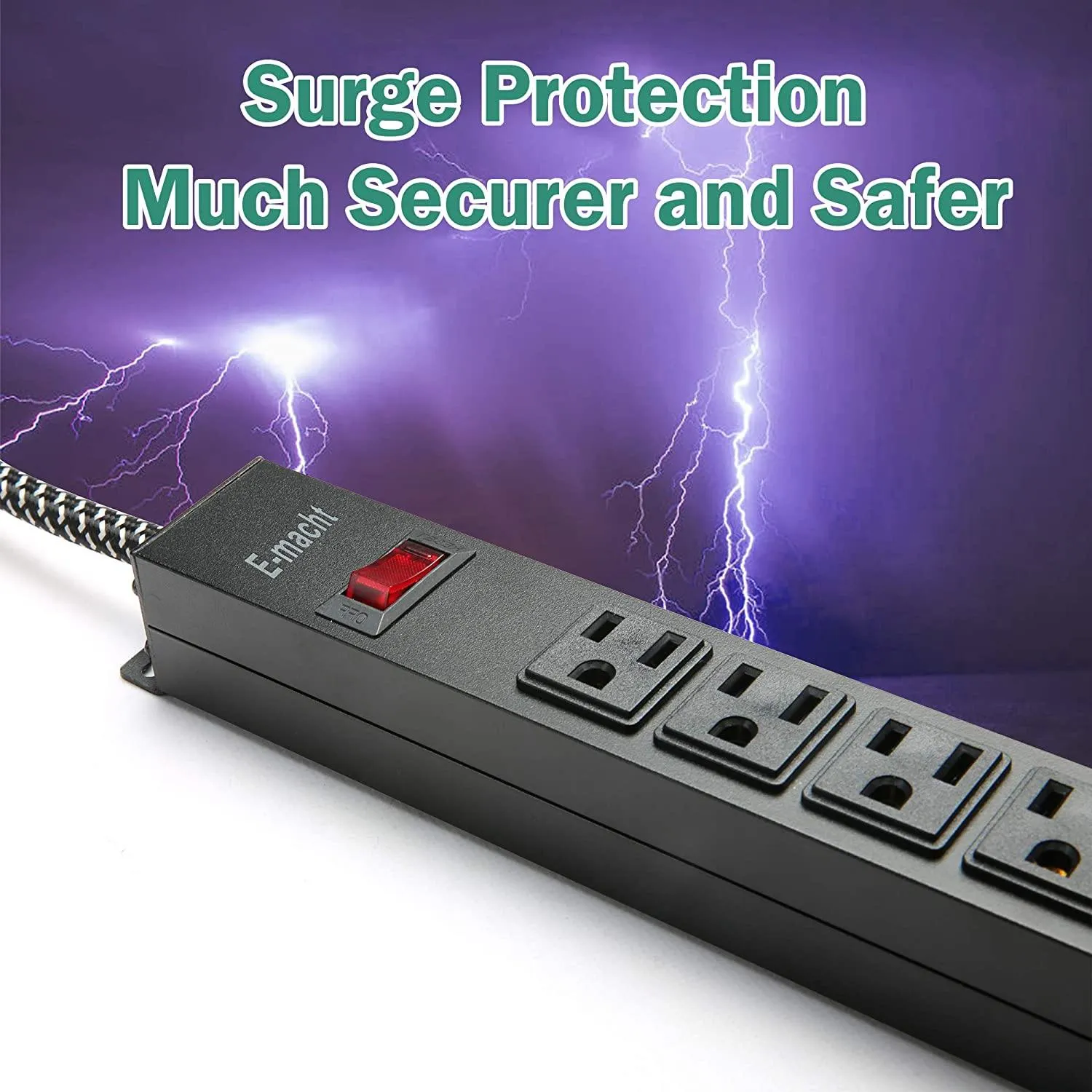 Long Power Strip Surge Protector, 6 Outlets Metal Outlet, Wall Mountable, 6 ft Long Extension Cord, 2 Pack