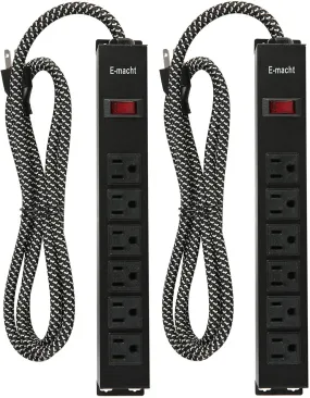 Long Power Strip Surge Protector, 6 Outlets Metal Outlet, Wall Mountable, 6 ft Long Extension Cord, 2 Pack