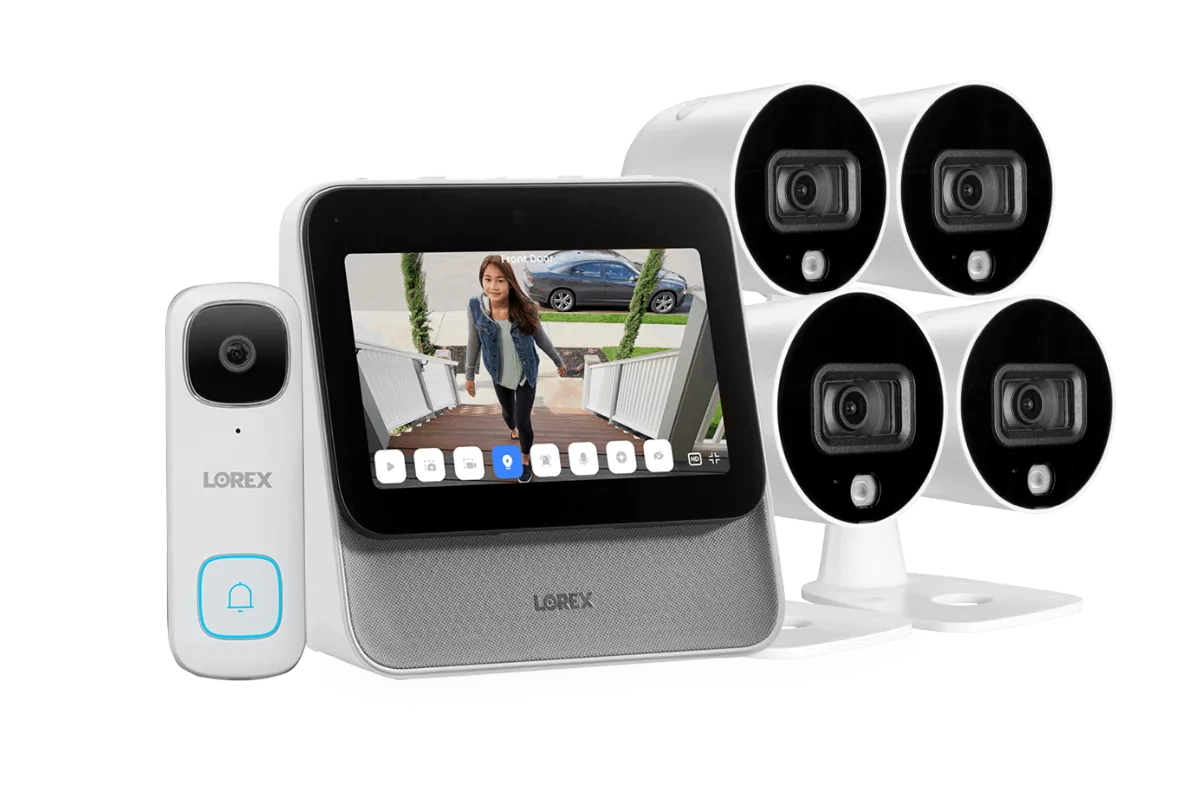 Lorex Smart Home Security Center with Four 1080p Outdoor Wi-Fi Cameras and 2K Video Doorbell