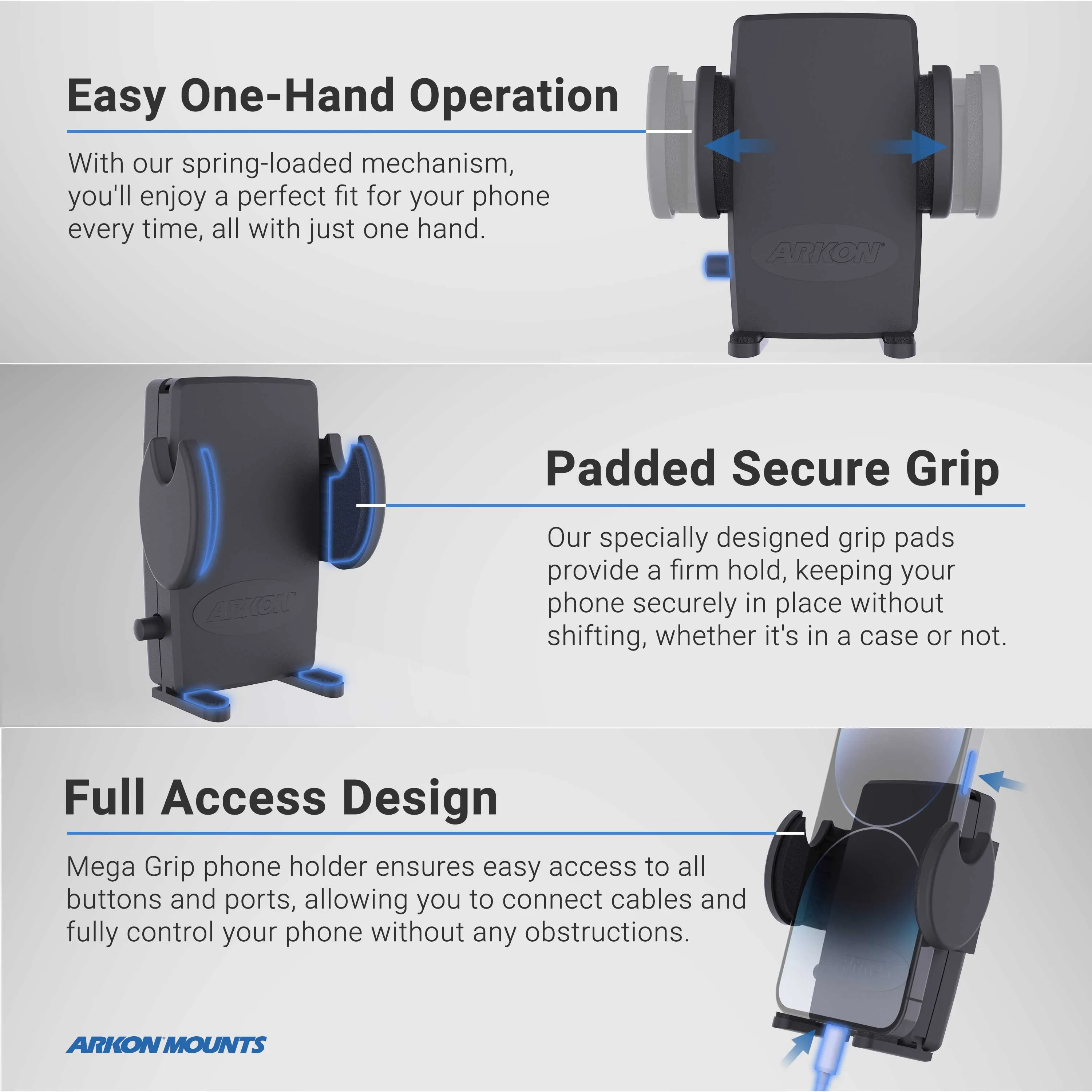 Mega Grip™ Phone Holder with Multi-Angle Arm and Clamp Mount