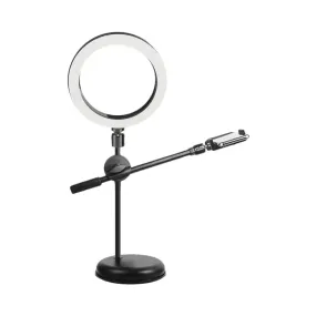 Minimal Black Metallic Ring Mirror Light with Phone Holder & USB Fill Lighting