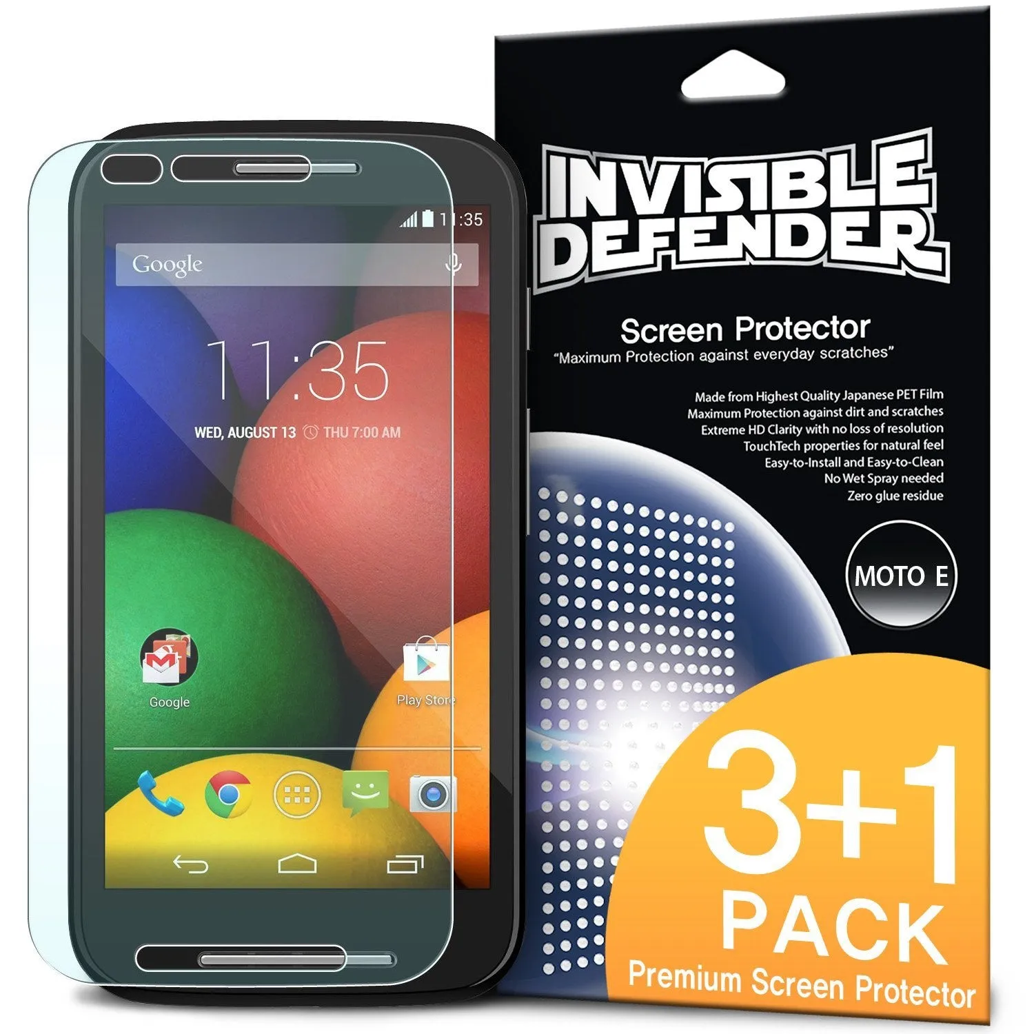 Moto E 2014, Ringke [INVISIBLE DEFENDER] 3 1 Pack Screen Protector