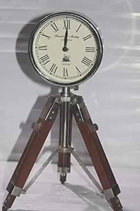 MZ Enterprises Table Clock Wooden Table Clock with Adjustable Tripod Stand Heavy Quality Table & Floor Standing Roman Number Clock 18 Inch