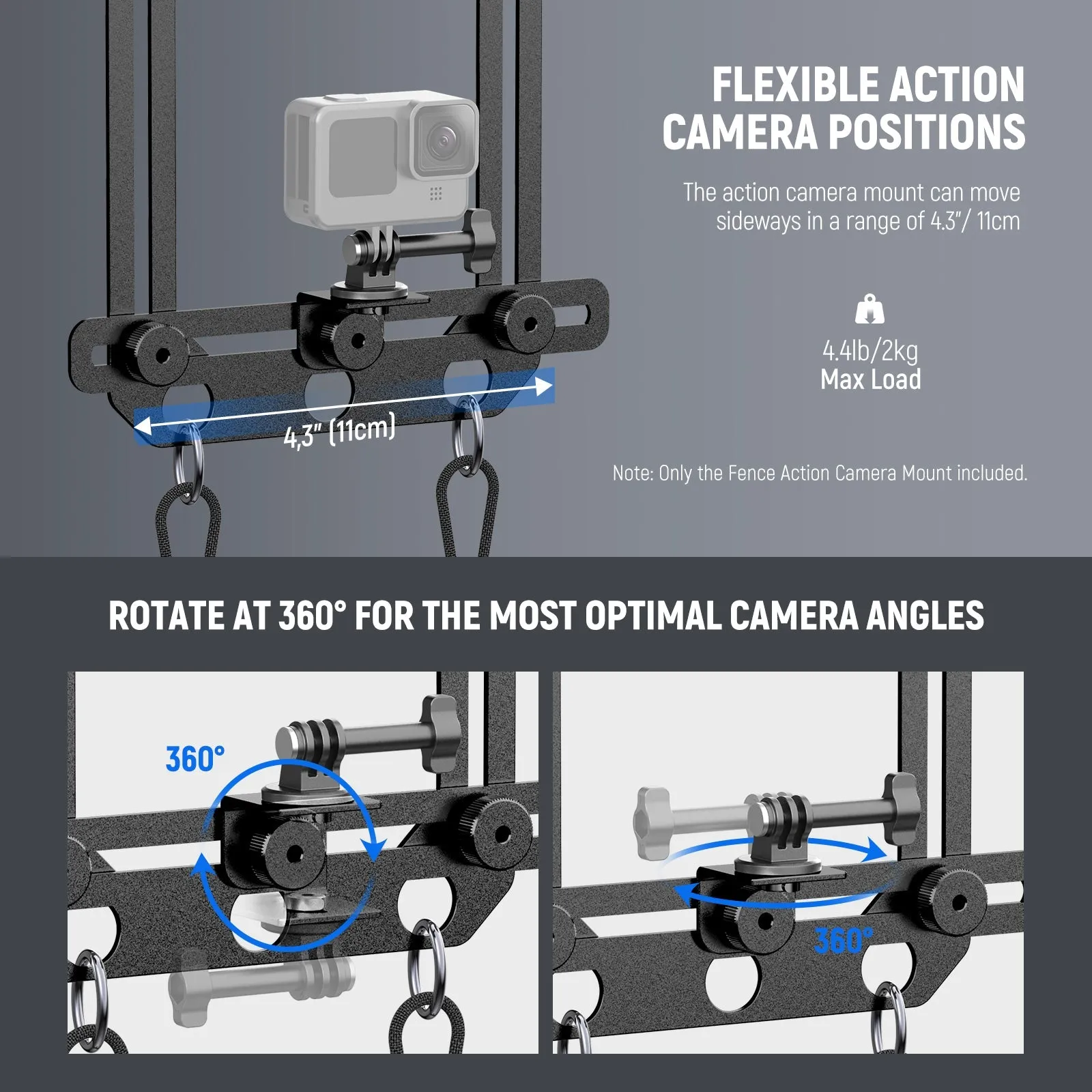 NEEWER PA036 Camera Fence Mount with Phone Holder & Action Camera Adapter