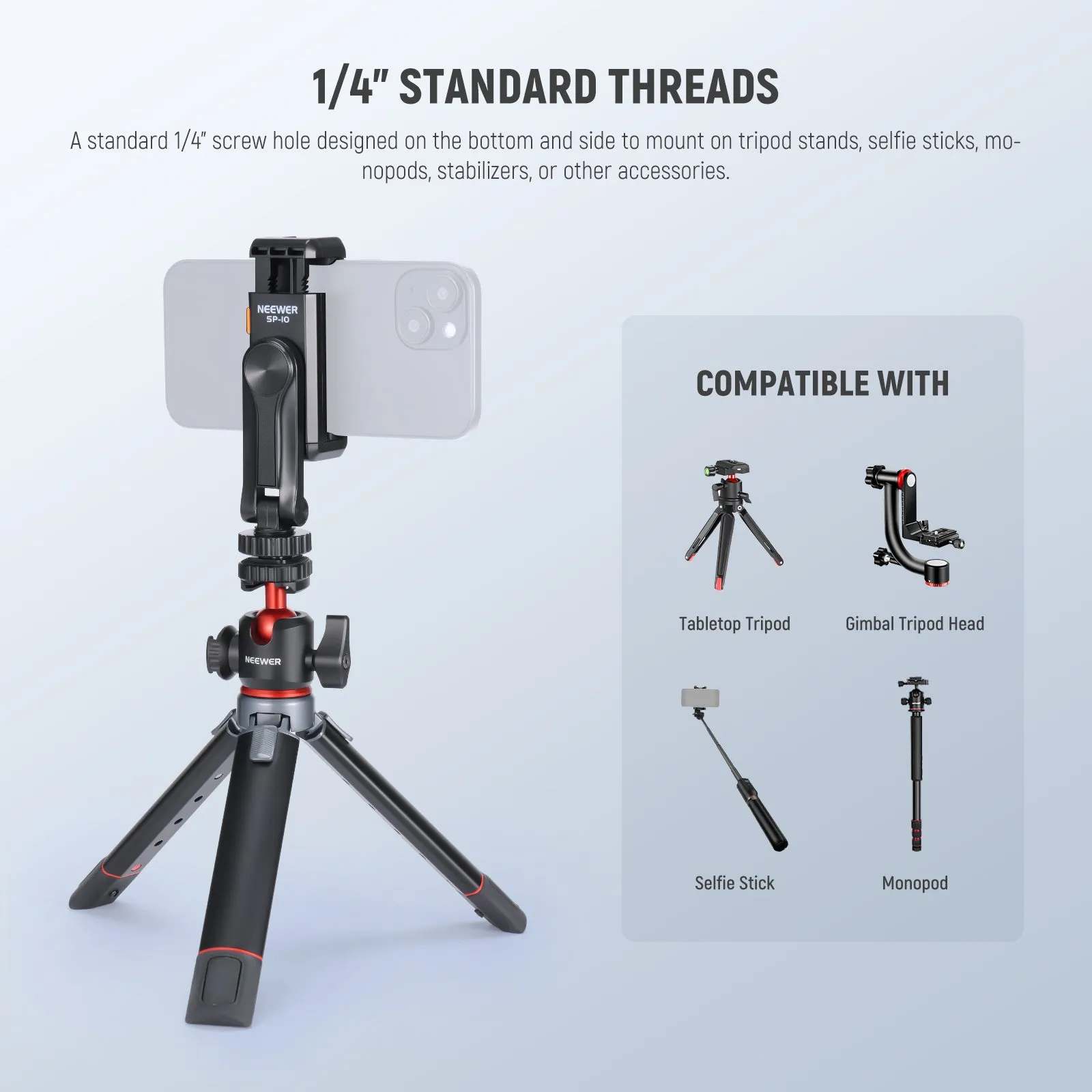 NEEWER SP-10 Phone Tripod Mount Holder with 1/4" Thread & Cold Shoe