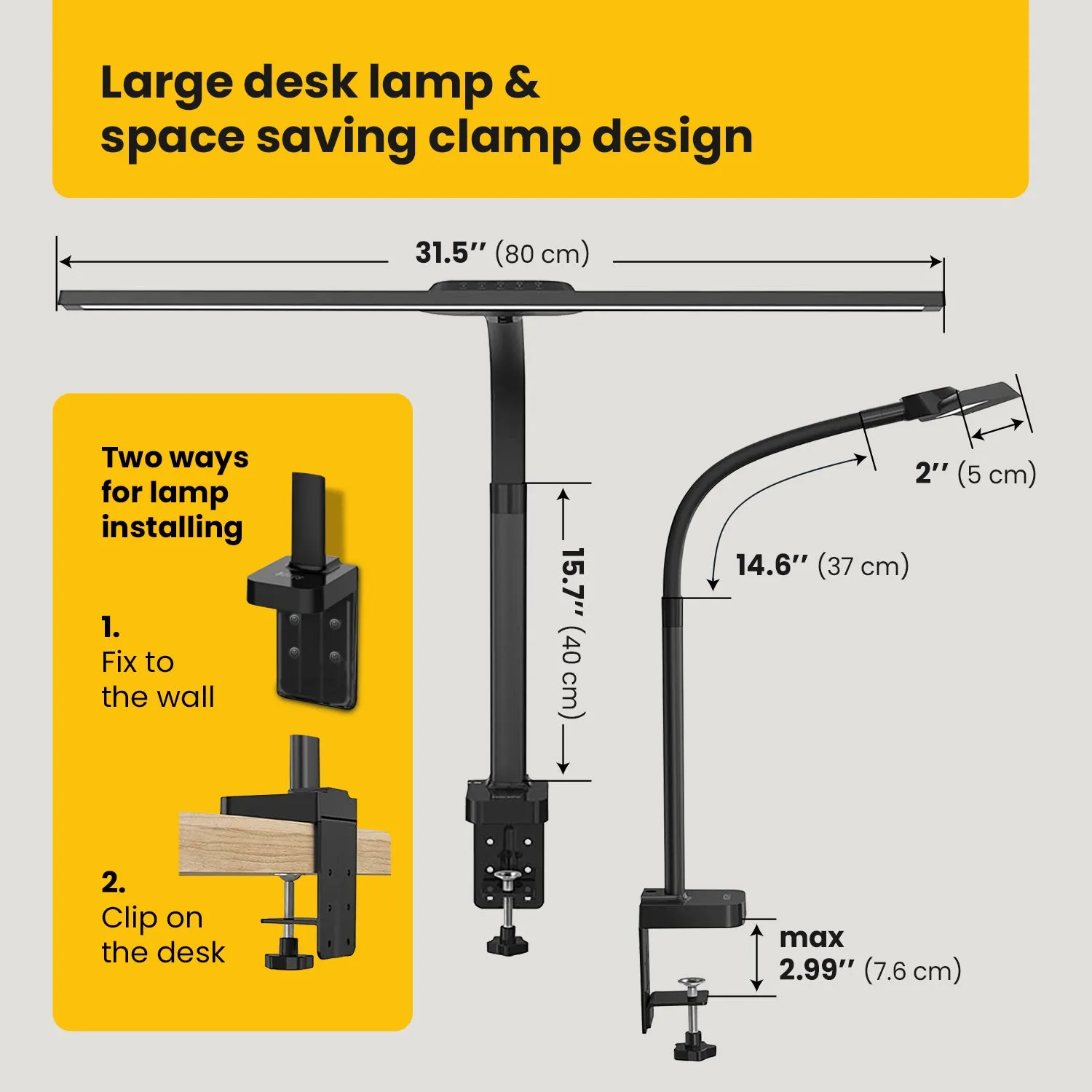 OTUS Architect LED Desk Lamp Clamp, 20W Super Bright, 31.5" Wide Task Table Light with Flexible Gooseneck