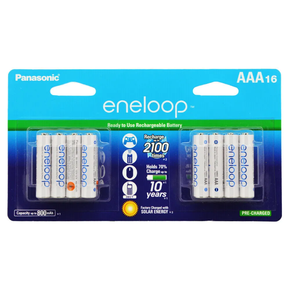 Panasonic BK-4MCCA16FA eneloop AAA 2100 Cycle Ni-MH Pre-Charged Rechargeable Batteries, 16 Pack