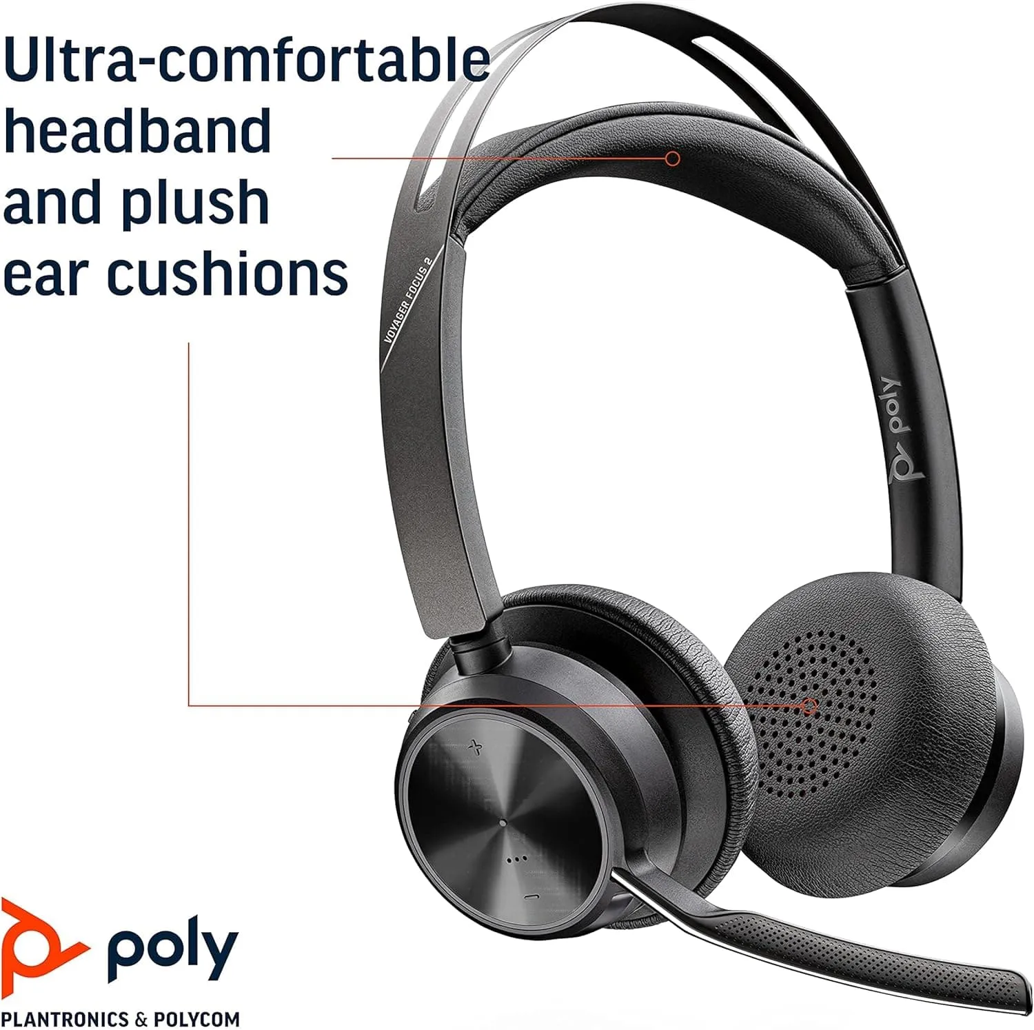 Poly - Voyager Focus 2 UC USB-C Headset with Stand (Plantronics) - Bluetooth Dual-Ear (Stereo) Headset with Boom Mic - USB-C PC/Mac Compatible - Active Noise Canceling - Works with Teams, Zoom & more