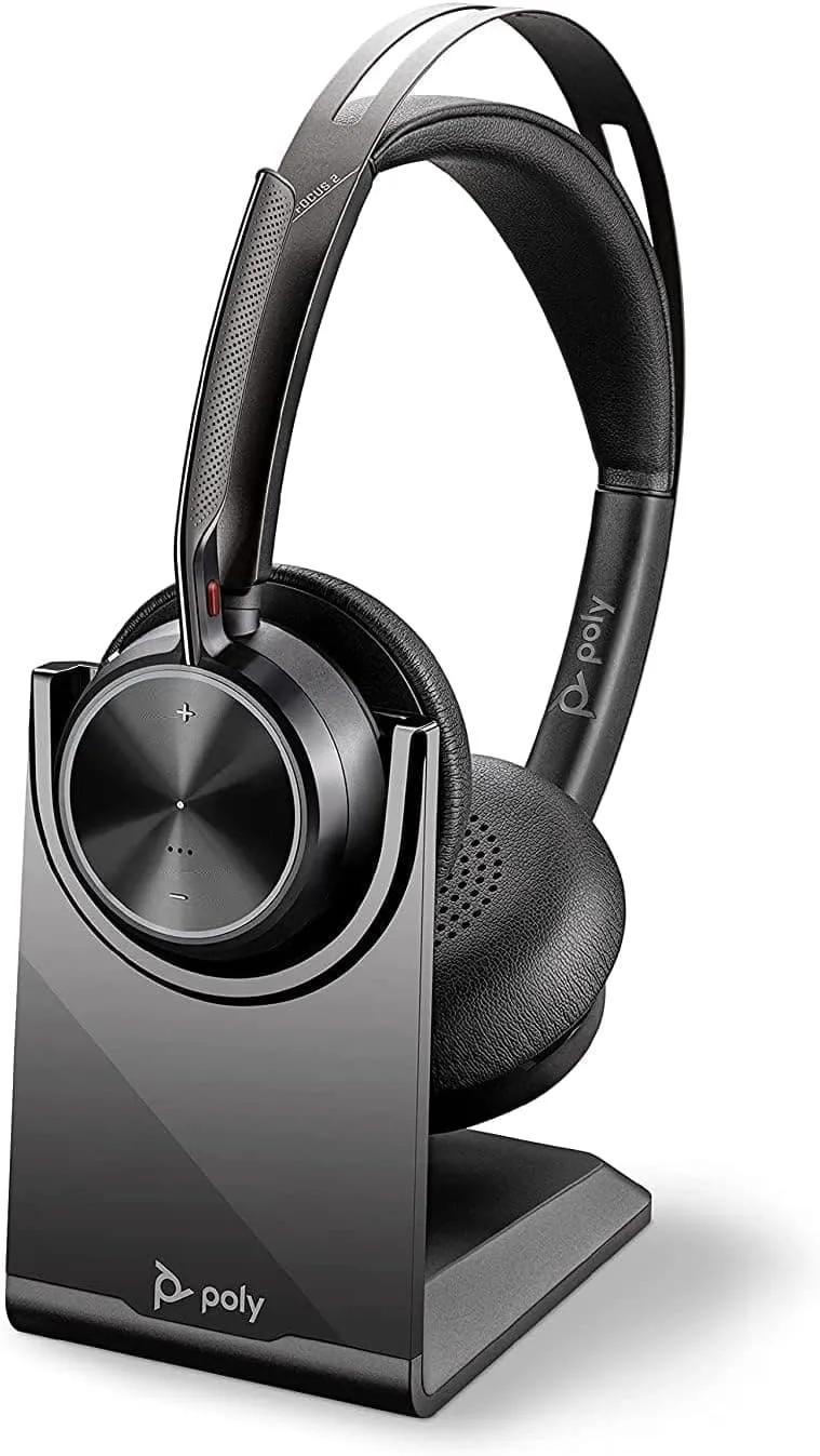 Poly - Voyager Focus 2 UC USB-C Headset with Stand (Plantronics) - Bluetooth Dual-Ear (Stereo) Headset with Boom Mic - USB-C PC/Mac Compatible - Active Noise Canceling - Works with Teams, Zoom & more