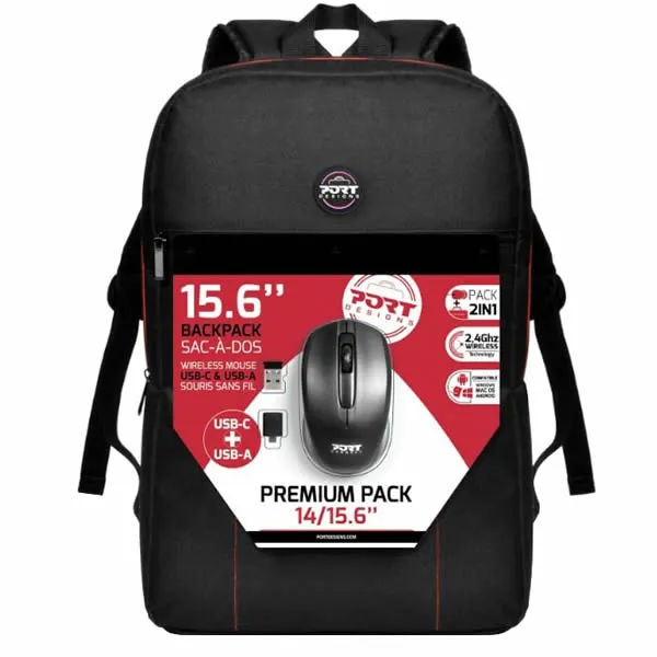 Port Designs PREMIUM 14/15.6″ Backpack   Port Wireless Mouse Combo