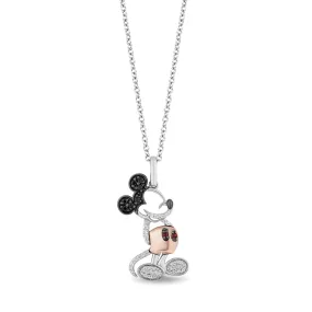 Pre-Owned Disney by Kay 1/6ct Diamond Mickey Mouse Pendant Necklace in Sterling Silver and Rose Gold