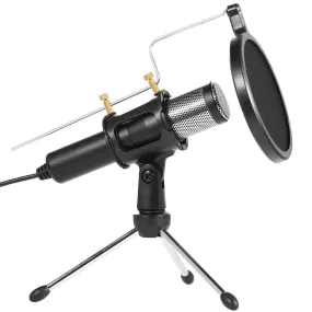 Pro Condenser Mic Studio Recording Cardioid Mic w/180° Tripods Pop Filter USB Plug - Podcasting Gaming Chatting