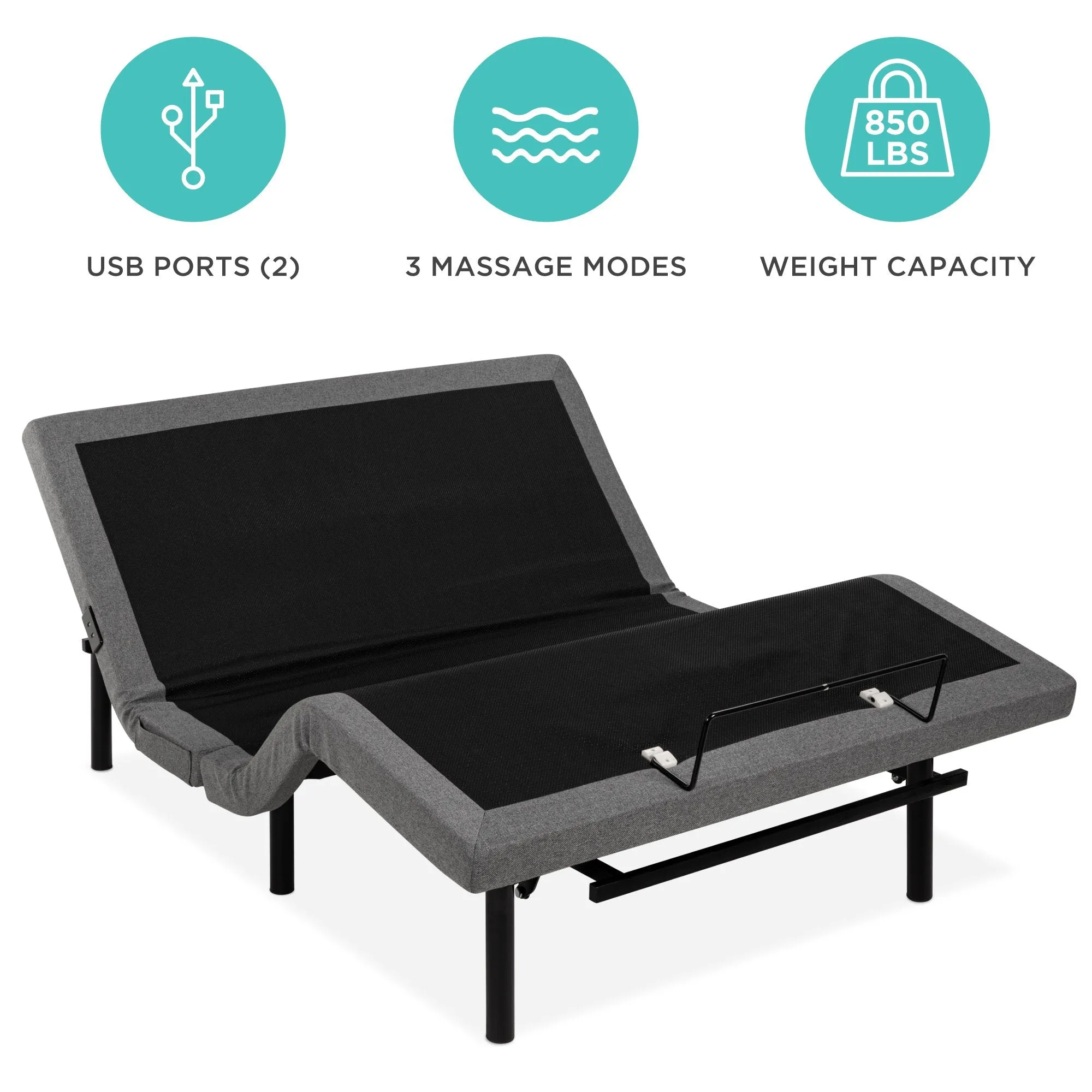 Queen Size Adjustable Bed Base with Massage, Remote Control, and USB