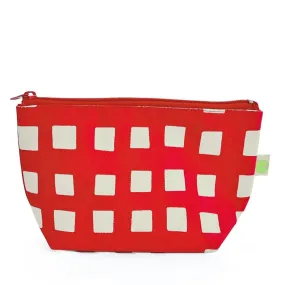 Small Canvas Zipper Pouch: Red Squares