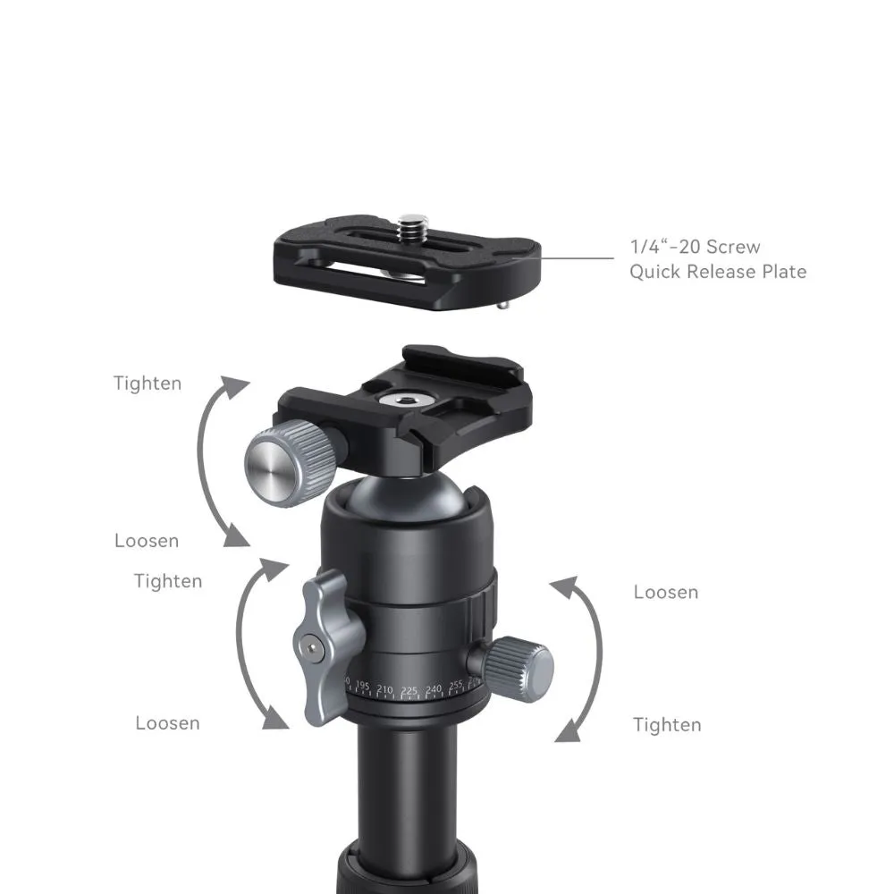 SmallRig VT-20 Aluminum Mini Camera Tripod with Arca-Type Quick Release Plate, Ball Head, 6KG Load Capacity, 5-Section Adjustable Legs, Smartphone Holder, and 1/4"-20 Threaded Hole for Attachments and Accessories | 4289