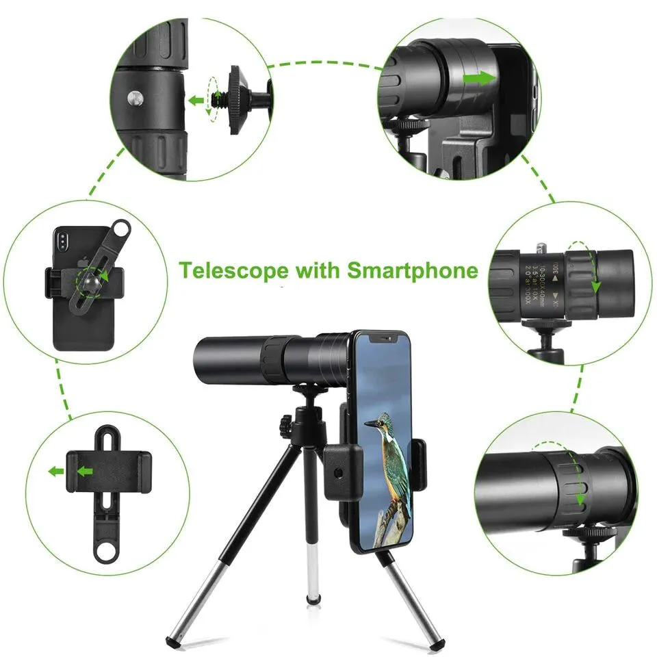 SMAXPro™ HD Mobile Telescope: 10-300X40mm Zoom, Tripod, Monocular, Military