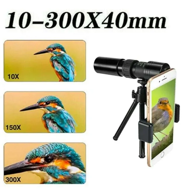 SMAXPro™ HD Mobile Telescope: 10-300X40mm Zoom, Tripod, Monocular, Military