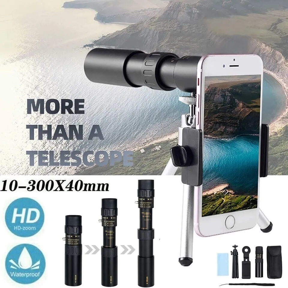 SMAXPro™ HD Mobile Telescope: 10-300X40mm Zoom, Tripod, Monocular, Military