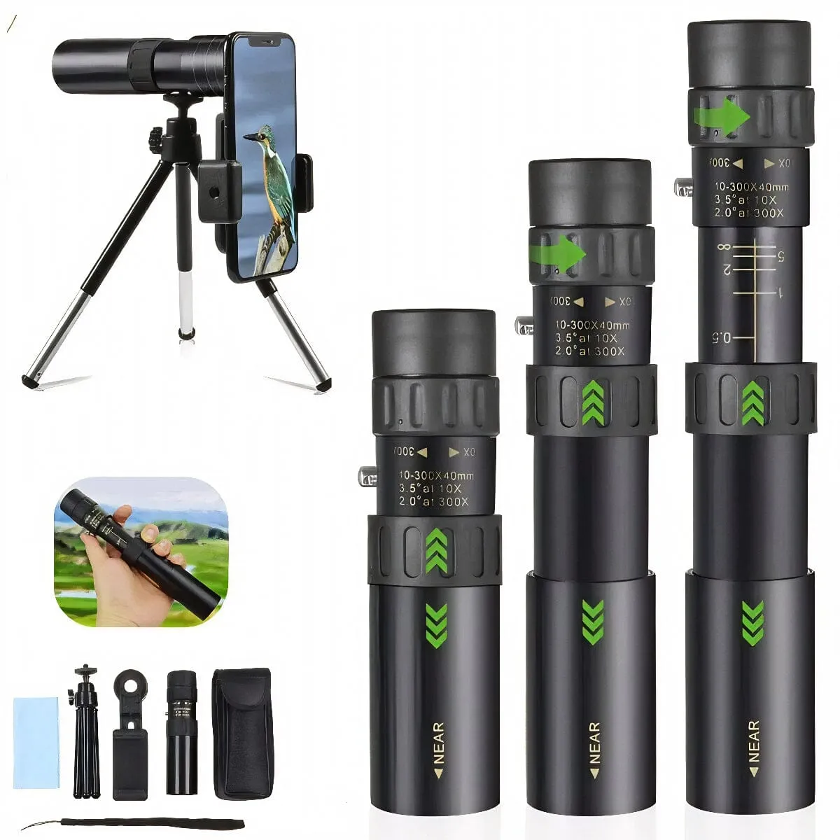 SMAXPro™ HD Mobile Telescope: 10-300X40mm Zoom, Tripod, Monocular, Military