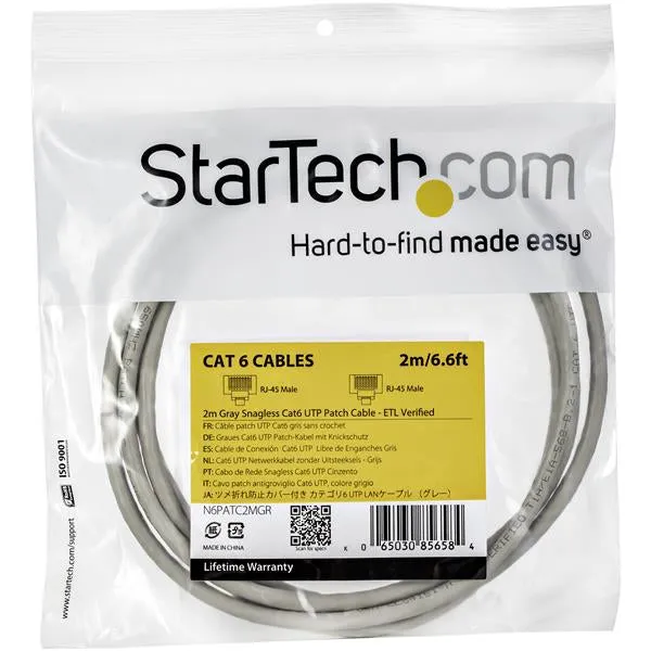 Startech.Com 2M Cat6 Ethernet Cable - Grey Snagless Gigabit Cat 6 Wire - 100W Poe Rj45 Utp 650Mhz Category 6 Network Pat