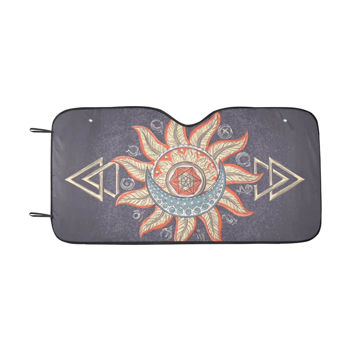 Sun Moon Windshield Sun Shade, Boho Bohemian Spiritual Stars Car Accessories Auto Cover Protector Window Visor Screen Decor 55" x 29.53"