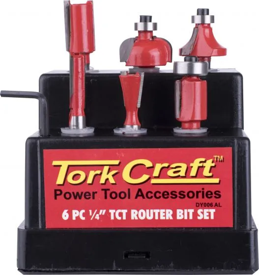 Tork Craft Router Bit Set 6Pc Plastic Box 1/4 Shank