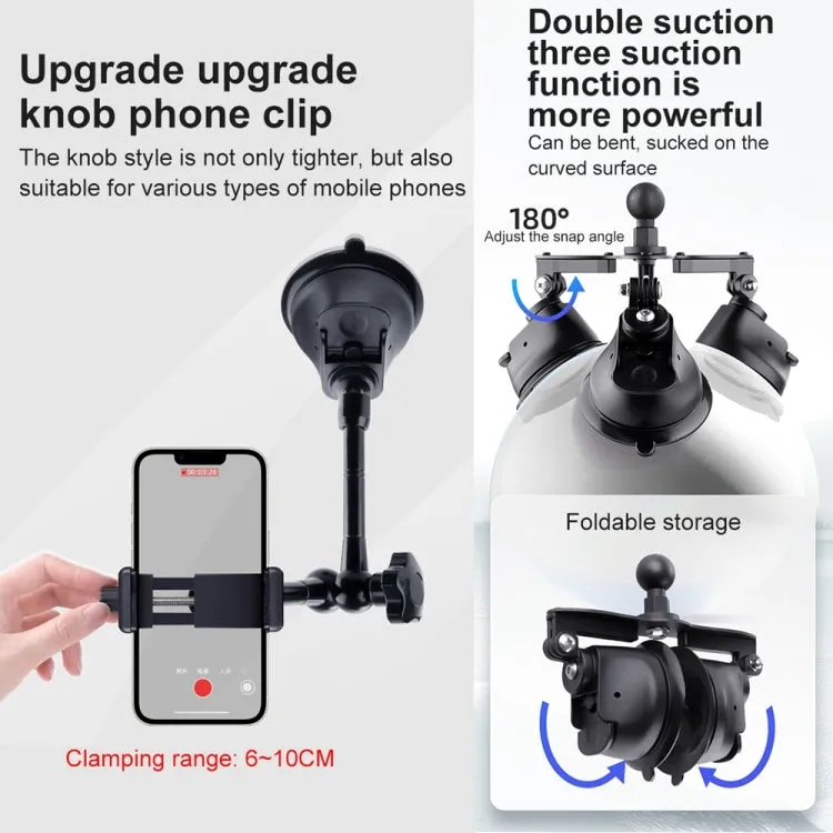 Tri-leg Suction Cup Articulating Friction Magic Arm Phone Clamp Mount (Black)