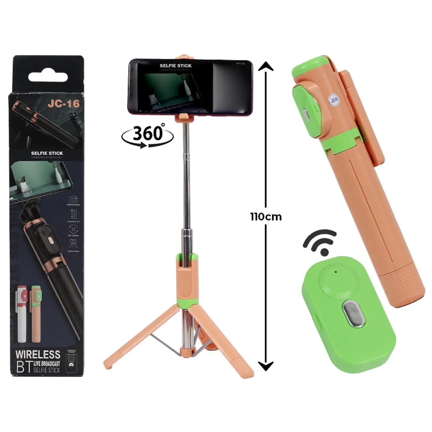 Tripod & Mini Live BroadCast Wireless Selfie Stick JC-16