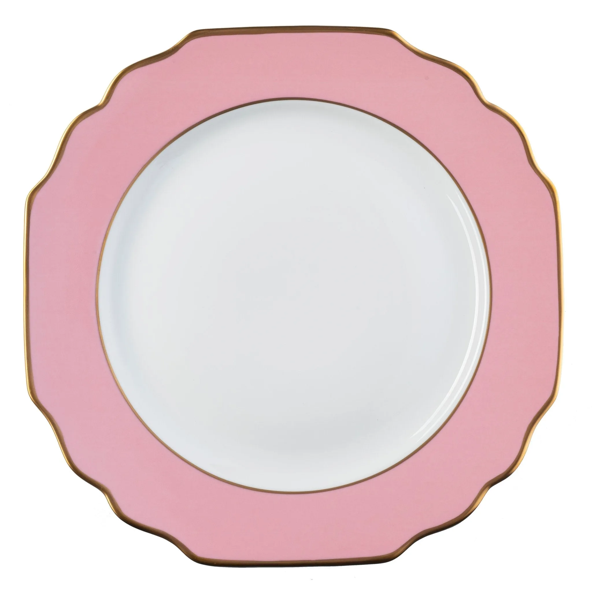 Ultra-White Georgian ColorSheen Pink - Gold Banding - Charger Plate