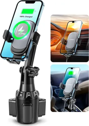 [Upgraded] TOPGO Cup Holder Phone Mount Wireless Charger,Universal Cell Phone Holder Car Charger Wireless-Charger-Cup-Phone-Holder Fast Charging for Iphone11/11 Pro/11 Pro Max, Samsung Galaxy Black