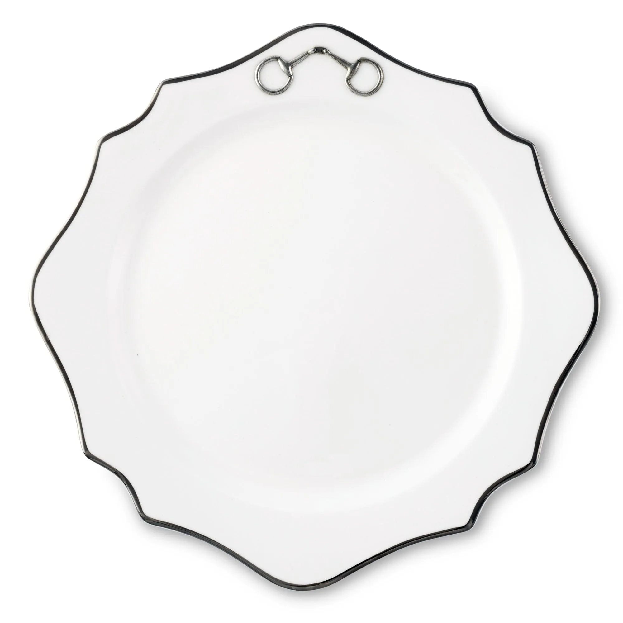 Vagabond House Pewter Bit Bone China Scallop Charger Plate Platinum Rim