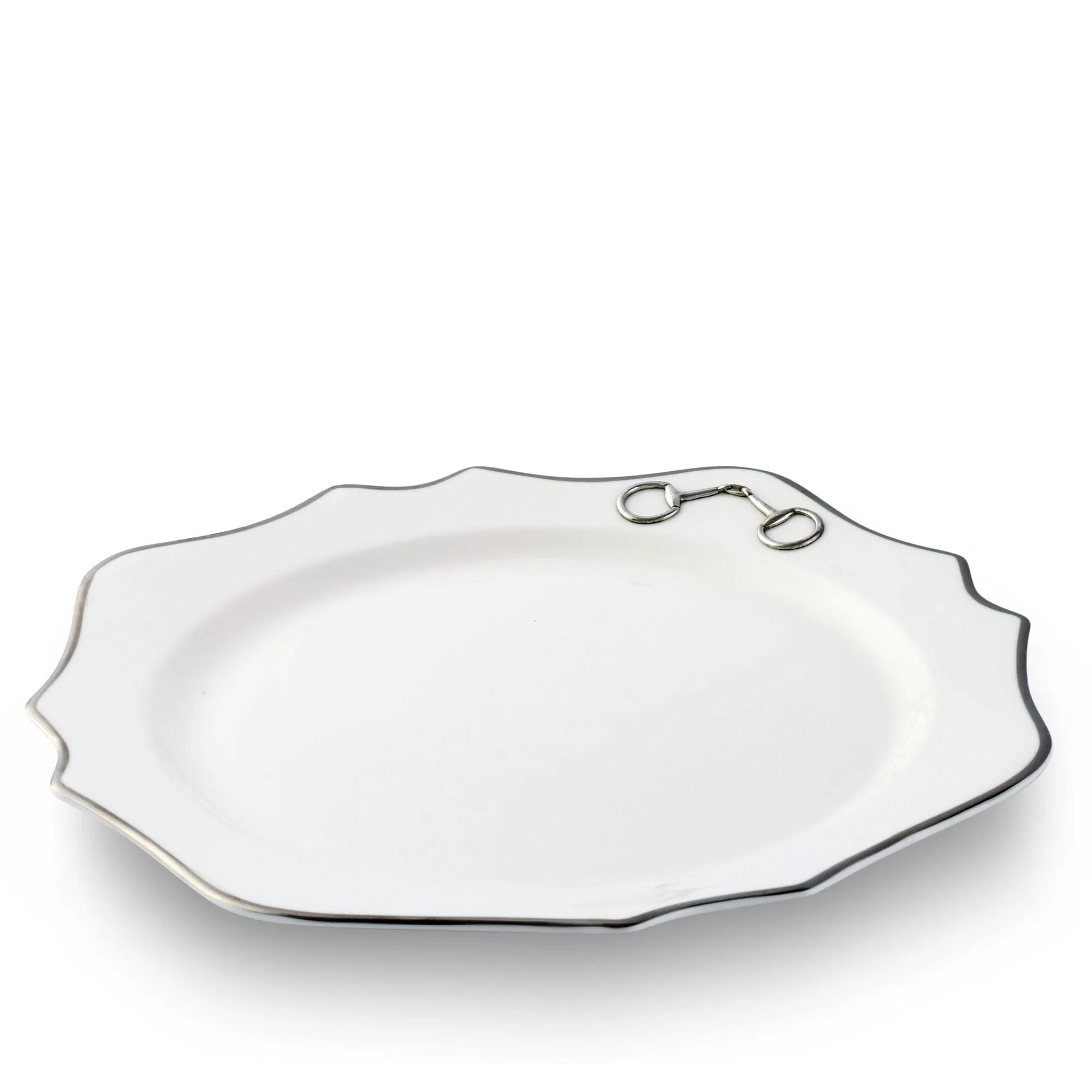 Vagabond House Pewter Bit Bone China Scallop Charger Plate Platinum Rim