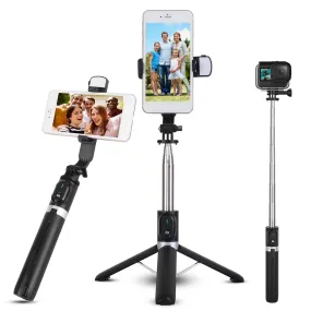 Wireless Selfie Stick Tripod: Portable & Foldable with Fill Lights & Remote Shutter. Fits Go Pro & 4.7"-7" Android/iOS Phones.