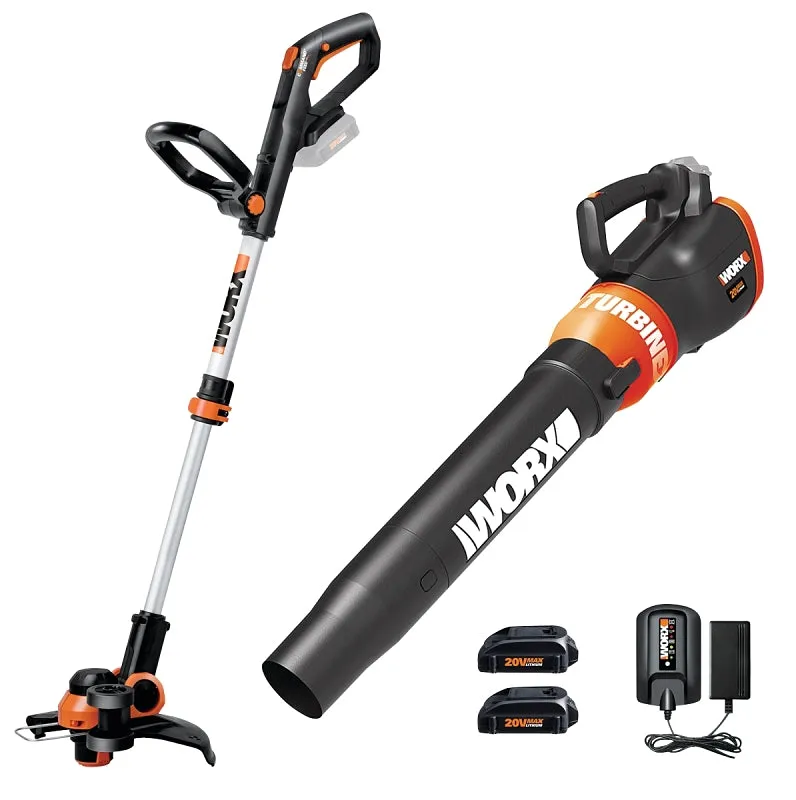 Worx WG929 Trimmer and Turbine Blower Combo Kit, Battery Included, 20 V, Lithium-Ion :EA: QUANTITY: 1